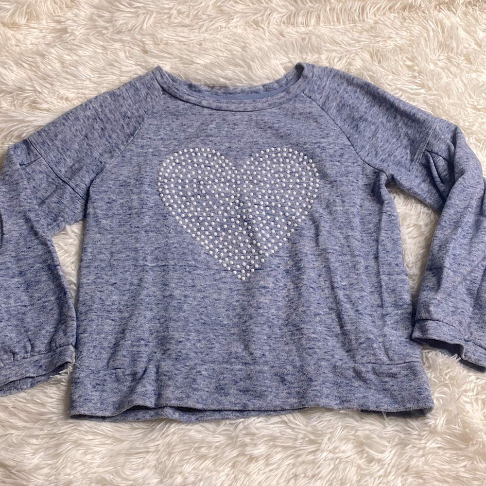 Gap Kid’s Blue Long Sleeve Heart Studded Sweatshirt Girl’s Size Medium